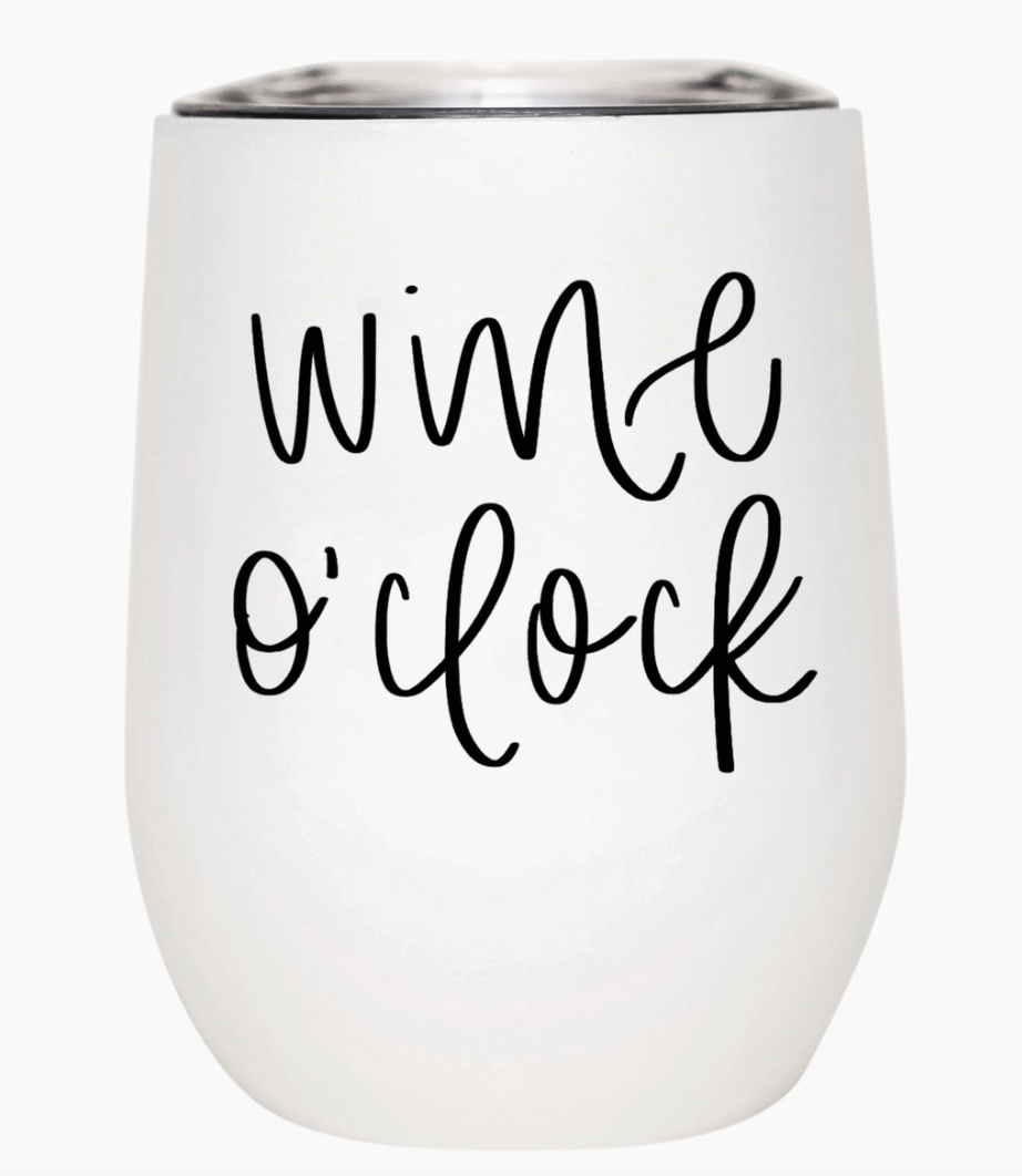 Wine O'Clock - Black & White SS Wine Tumbler - 12 oz