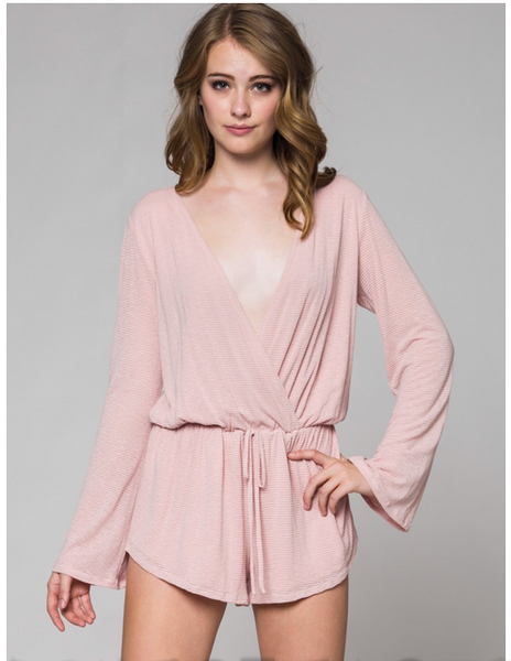 Honey Punch - V-Neck Long Sleeve Romper with Waist Tie