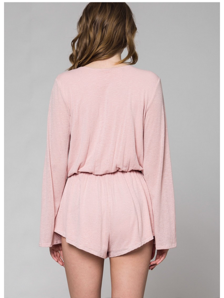 Honey Punch - V-Neck Long Sleeve Romper with Waist Tie